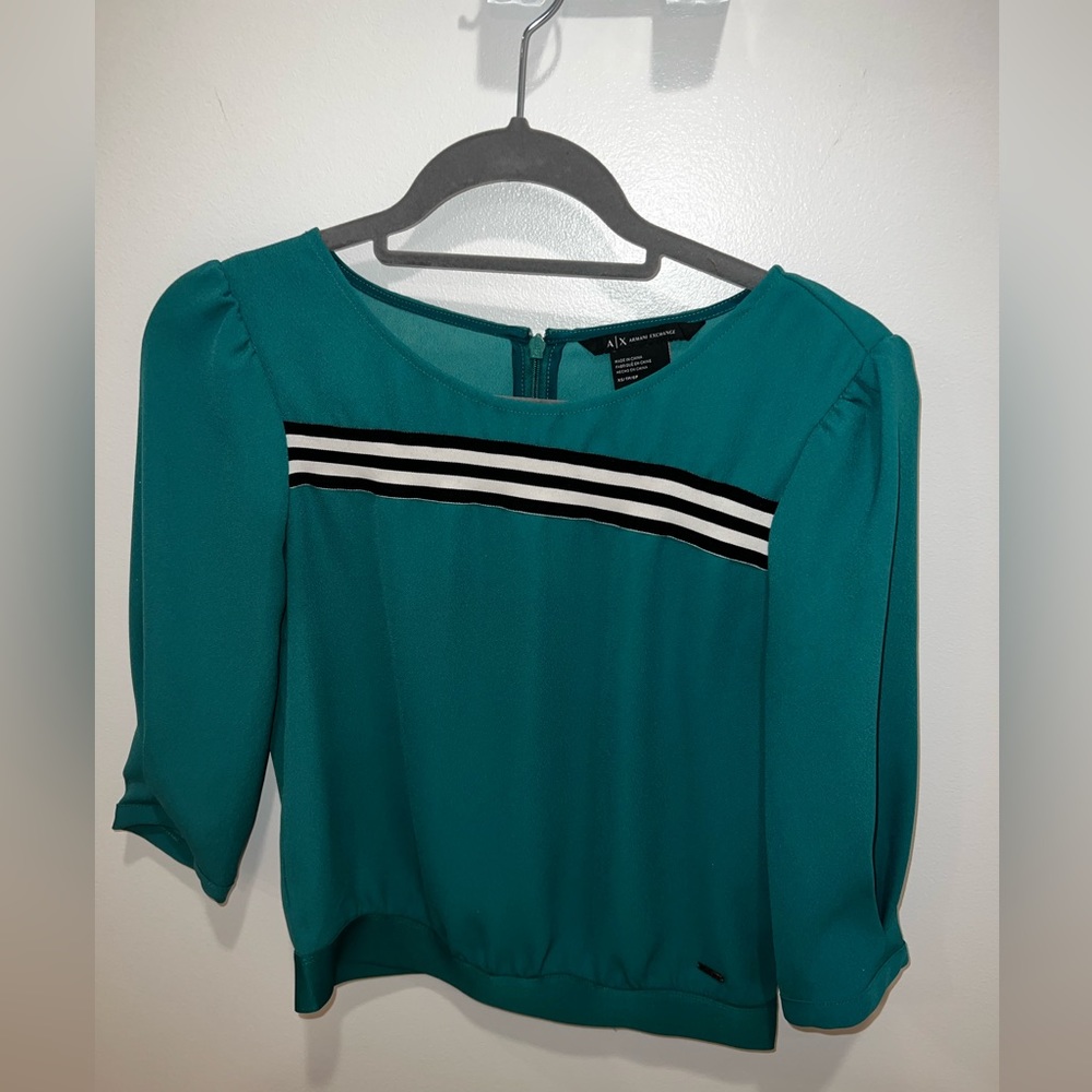 Armani Exchange Green Mid Sleeve Blouse Crop Top